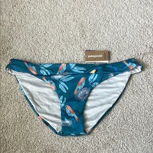 Patagonia Blue Bikini Bottom with Parrot Design